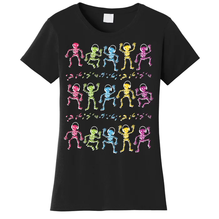 Colorful Dancing Skeletons Headphones Women's T-Shirt