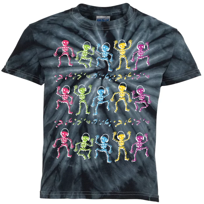 Colorful Dancing Skeletons Headphones Kids Tie-Dye T-Shirt