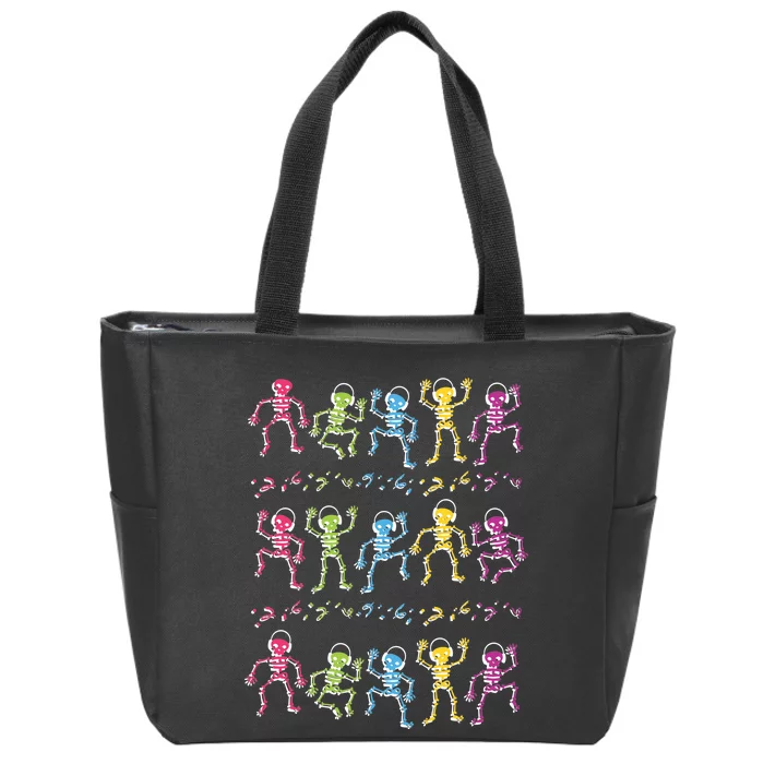 Colorful Dancing Skeletons Headphones Zip Tote Bag