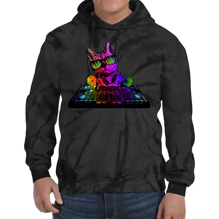 Colorful DJ Cat Tie Dye Hoodie