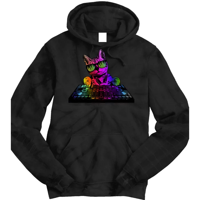 Colorful DJ Cat Tie Dye Hoodie