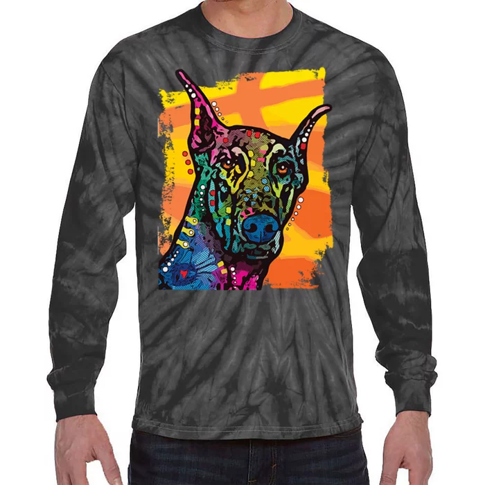 Colorful Doberman Dog Tie-Dye Long Sleeve Shirt