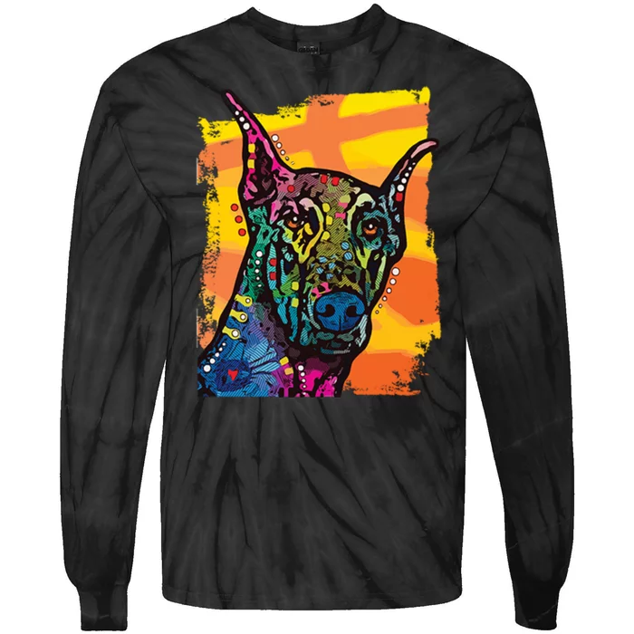 Colorful Doberman Dog Tie-Dye Long Sleeve Shirt