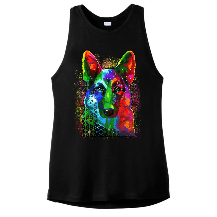 Colorful Dog German Shepard Ladies Tri-Blend Wicking Tank