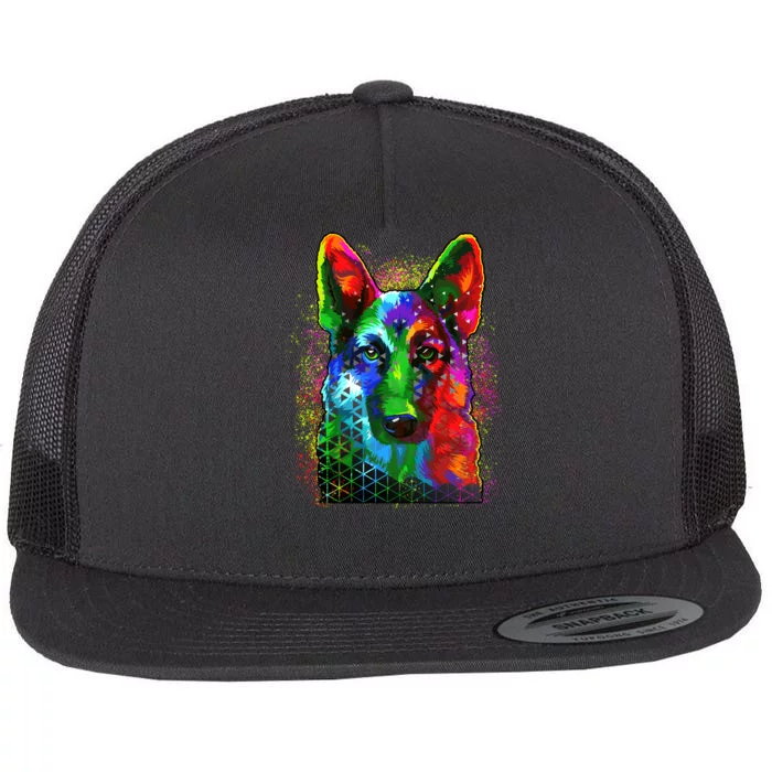 Colorful Dog German Shepard Flat Bill Trucker Hat