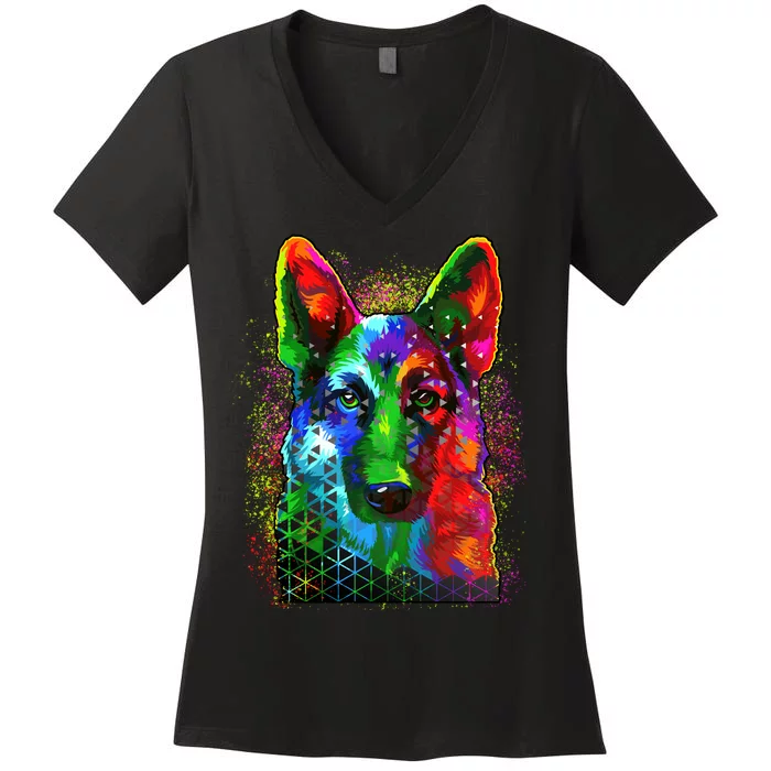 Colorful Dog German Shepard Women's V-Neck T-Shirt