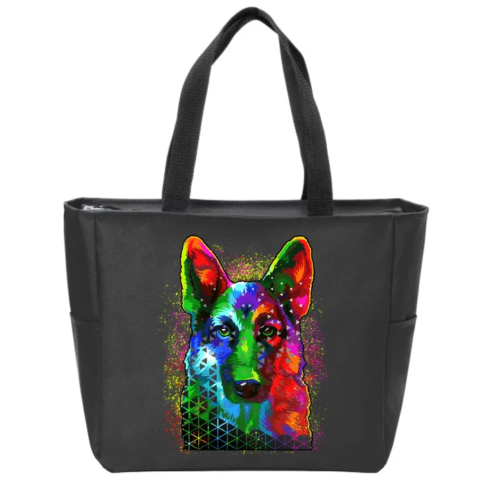 Colorful Dog German Shepard Zip Tote Bag