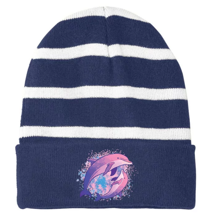 Colorful Dolphin Striped Beanie with Solid Band