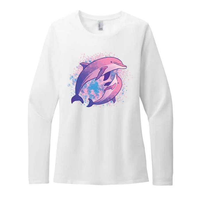 Colorful Dolphin Womens CVC Long Sleeve Shirt