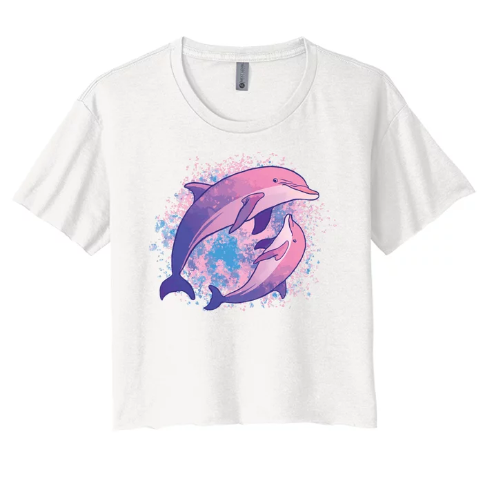 Colorful Dolphin Women's Crop Top Tee