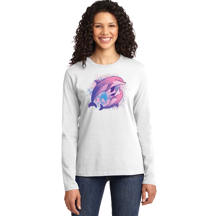 Colorful Dolphin Ladies Long Sleeve Shirt