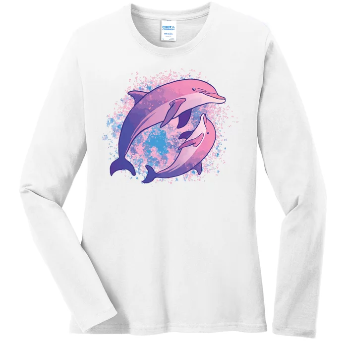 Colorful Dolphin Ladies Long Sleeve Shirt