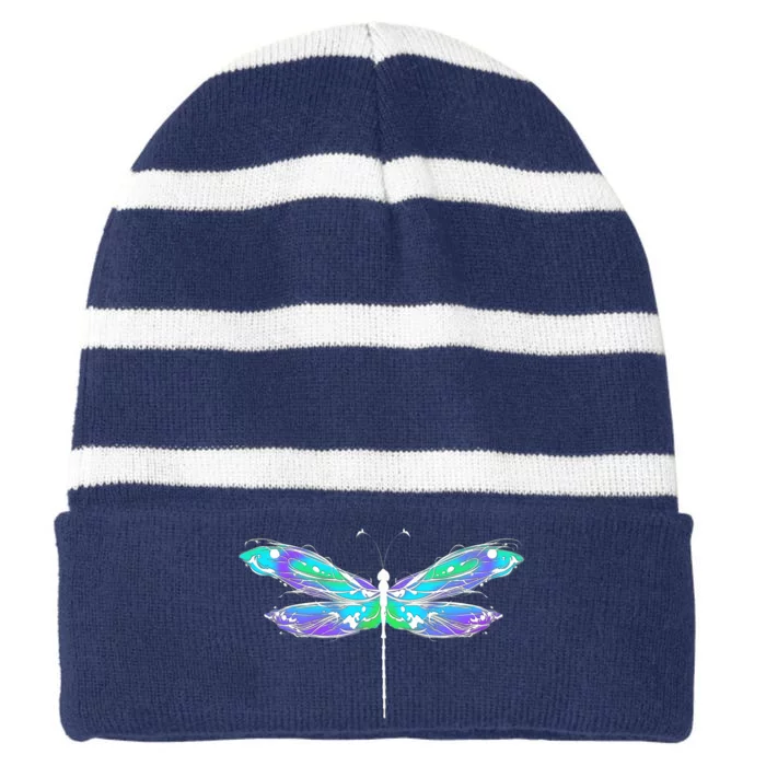 Colorful Dragonfly Striped Beanie with Solid Band