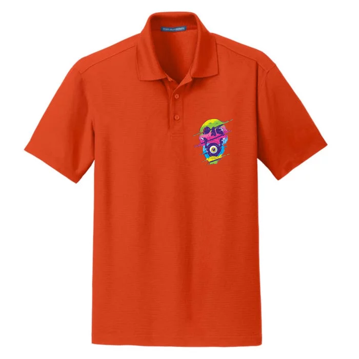 Colorful Eye Skull Dry Zone Grid Performance Polo