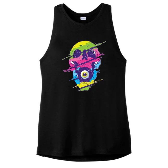 Colorful Eye Skull Ladies Tri-Blend Wicking Tank