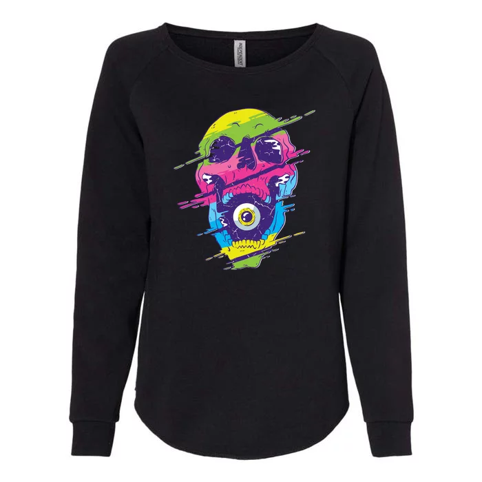 Colorful Eye Skull Womens California Wash Sweatshirt