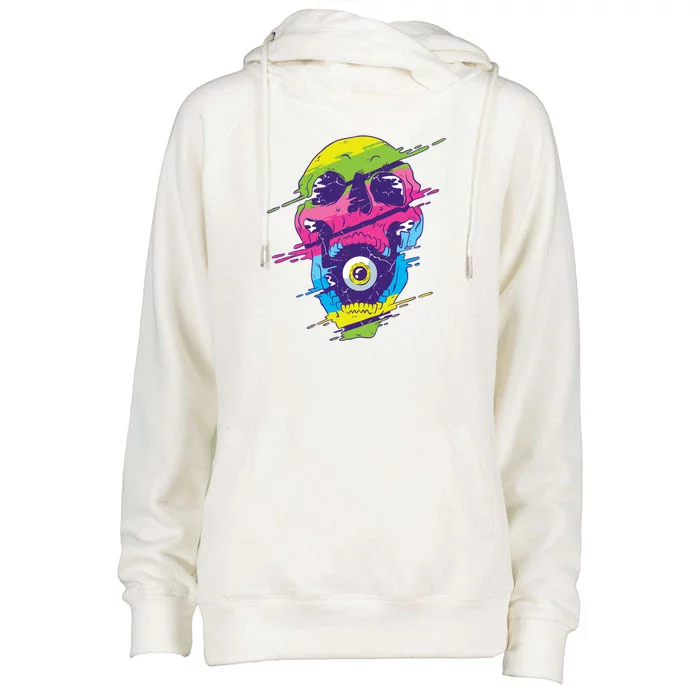 Colorful Eye Skull Womens Funnel Neck Pullover Hood