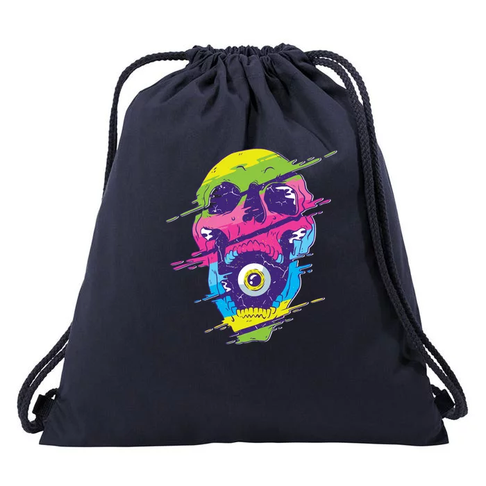 Colorful Eye Skull Drawstring Bag