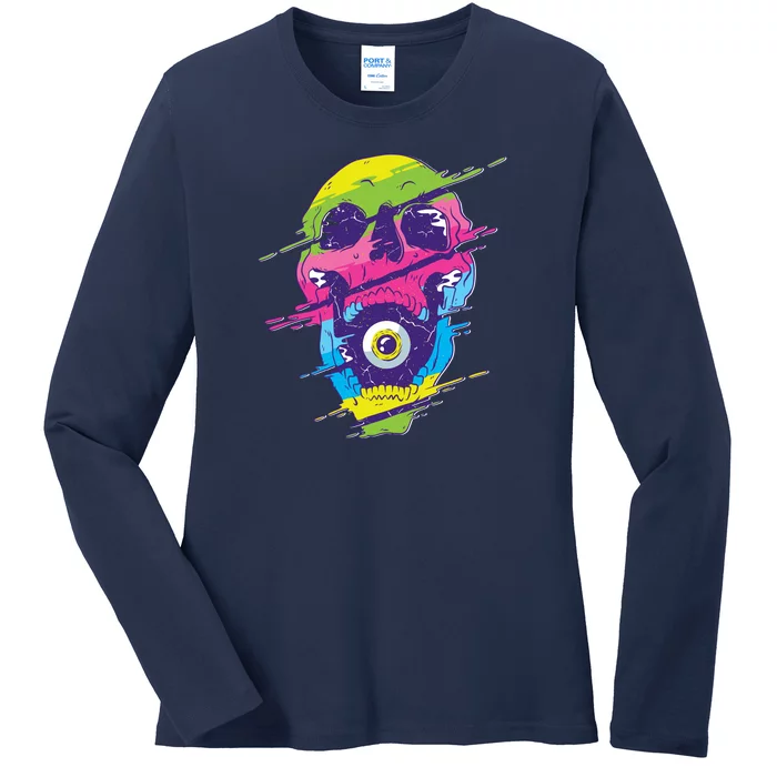 Colorful Eye Skull Ladies Long Sleeve Shirt