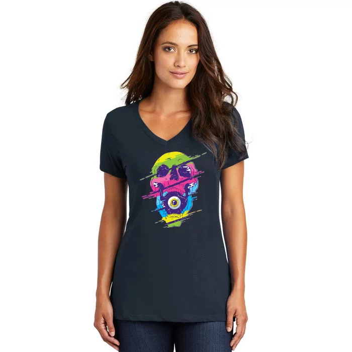 Colorful Eye Skull Women's V-Neck T-Shirt