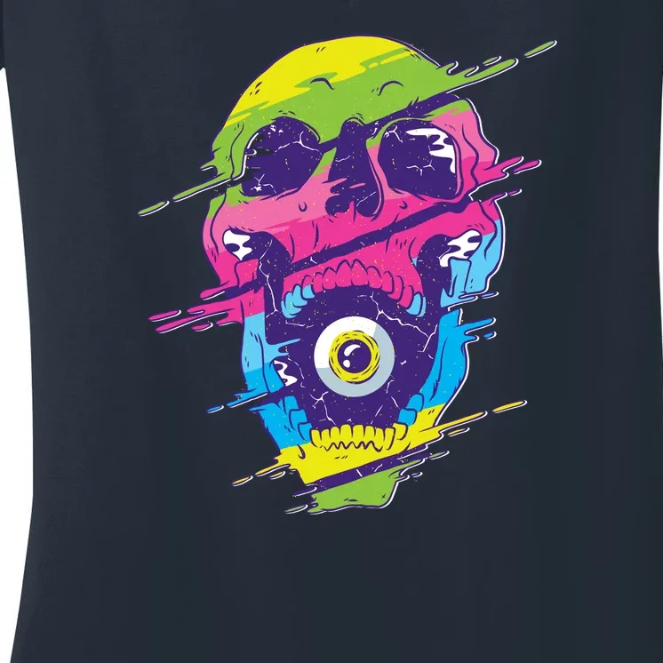 Colorful Eye Skull Women's V-Neck T-Shirt