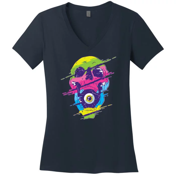 Colorful Eye Skull Women's V-Neck T-Shirt