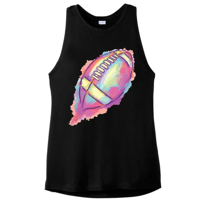 Colorful Football Graphic Ladies Tri-Blend Wicking Tank