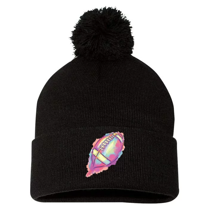 Colorful Football Graphic Pom Pom 12in Knit Beanie