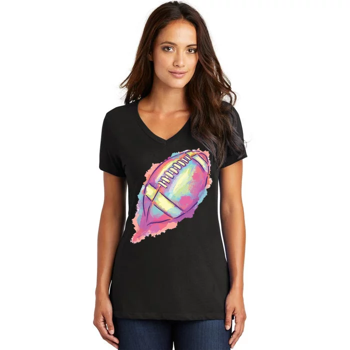 Colorful Football Graphic Women's V-Neck T-Shirt