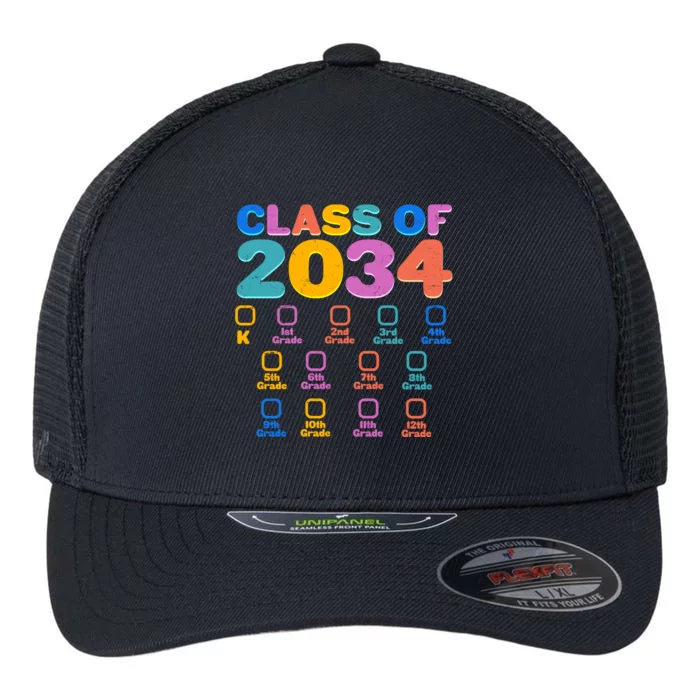 Colorful Future Class of 2034 Graduation Checklist Flexfit Unipanel Trucker Cap