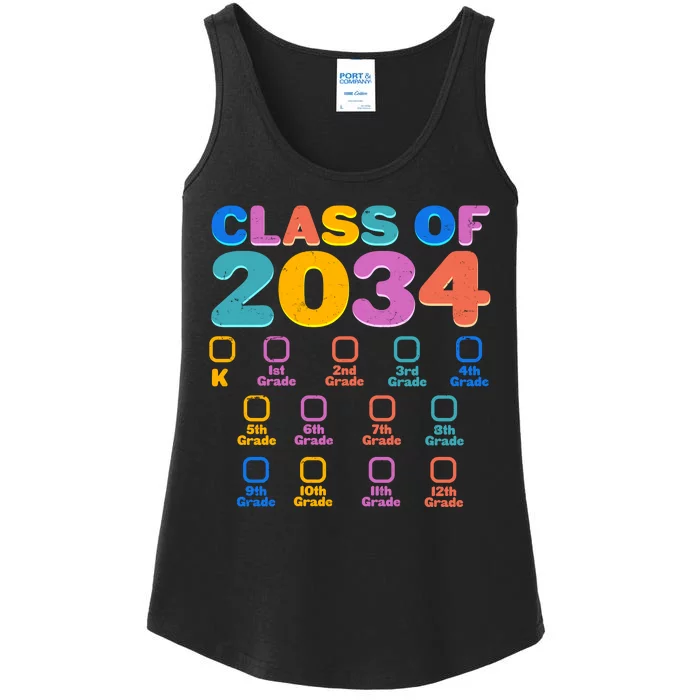 Colorful Future Class of 2034 Graduation Checklist Ladies Essential Tank