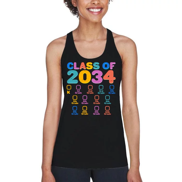 Colorful Future Class of 2034 Graduation Checklist Women's Racerback Tank