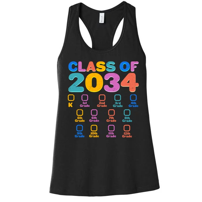 Colorful Future Class of 2034 Graduation Checklist Women's Racerback Tank