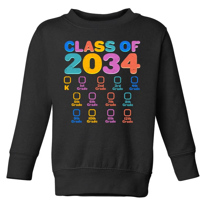 Colorful Future Class of 2034 Graduation Checklist Toddler Sweatshirt