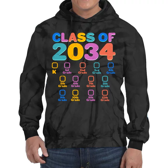 Colorful Future Class of 2034 Graduation Checklist Tie Dye Hoodie