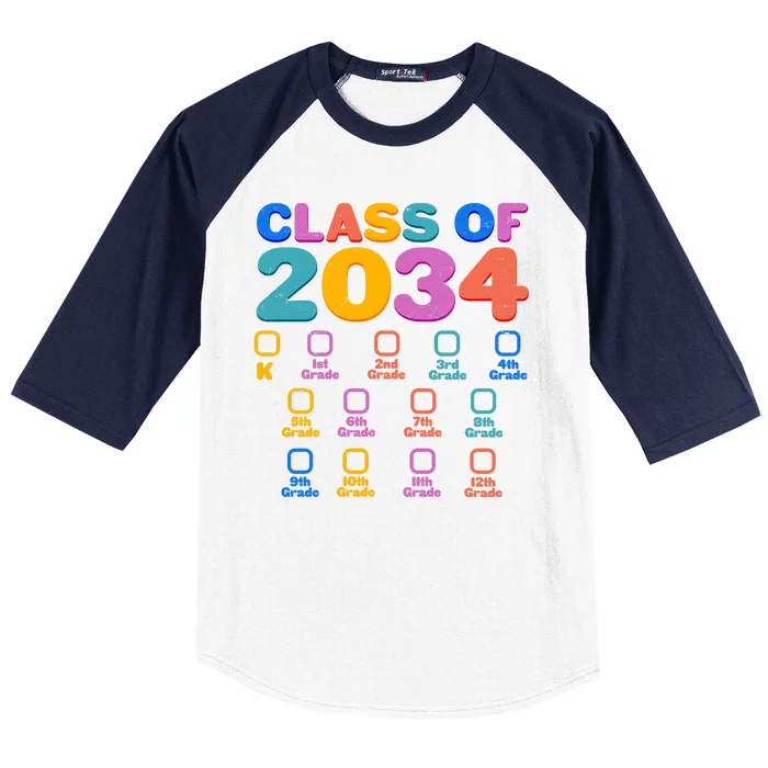 Colorful Future Class of 2034 Graduation Checklist Baseball Sleeve Shirt