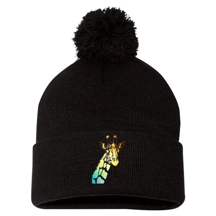 Colorful Giraffe Pom Pom 12in Knit Beanie