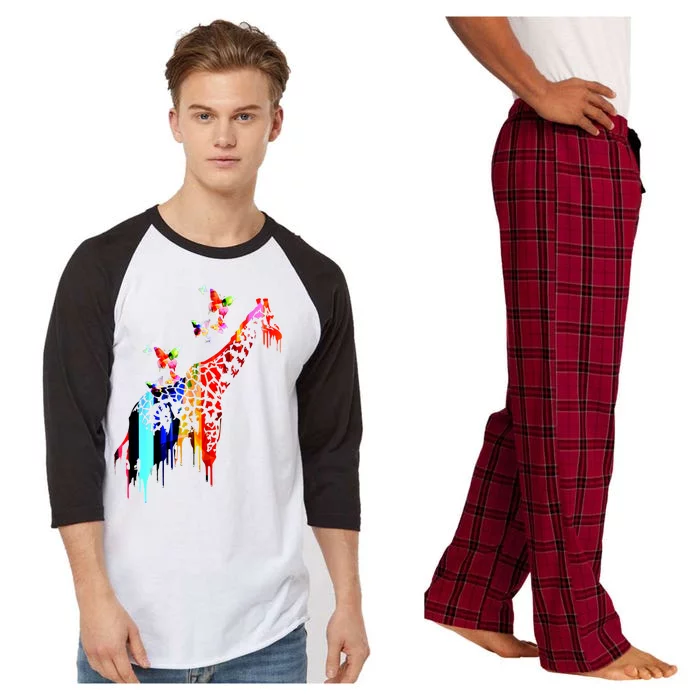 Colorful Giraffe Illustration Raglan Sleeve Pajama Set