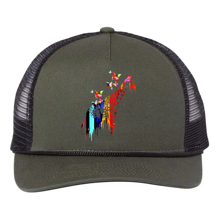 Colorful Giraffe Illustration Retro Rope Trucker Hat Cap