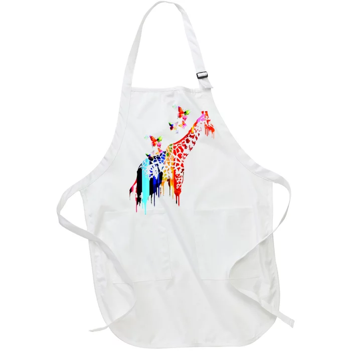 Colorful Giraffe Illustration Full-Length Apron With Pocket