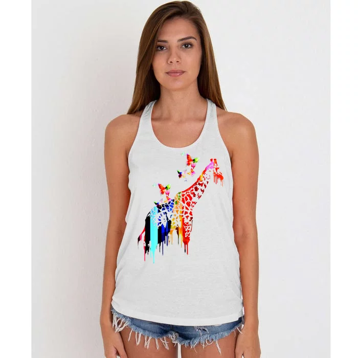 Colorful Giraffe Illustration Women's Knotted Racerback Tank