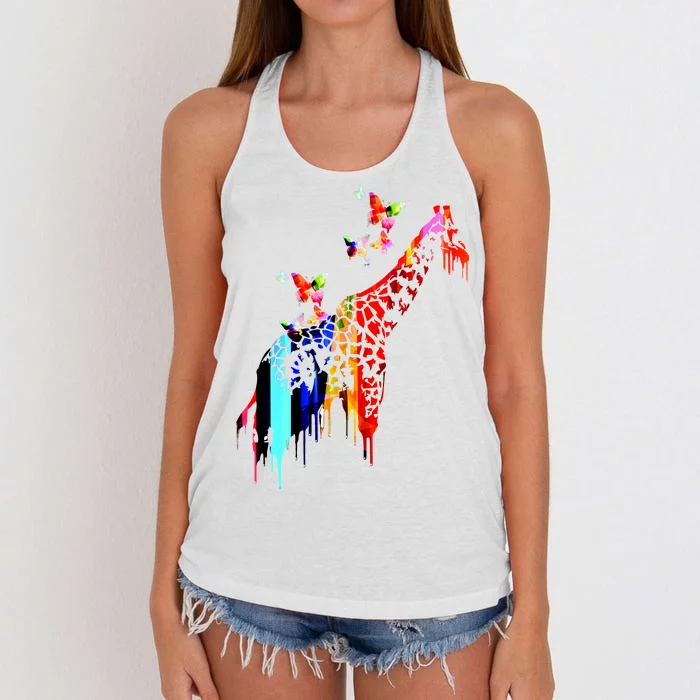 Colorful Giraffe Illustration Women's Knotted Racerback Tank