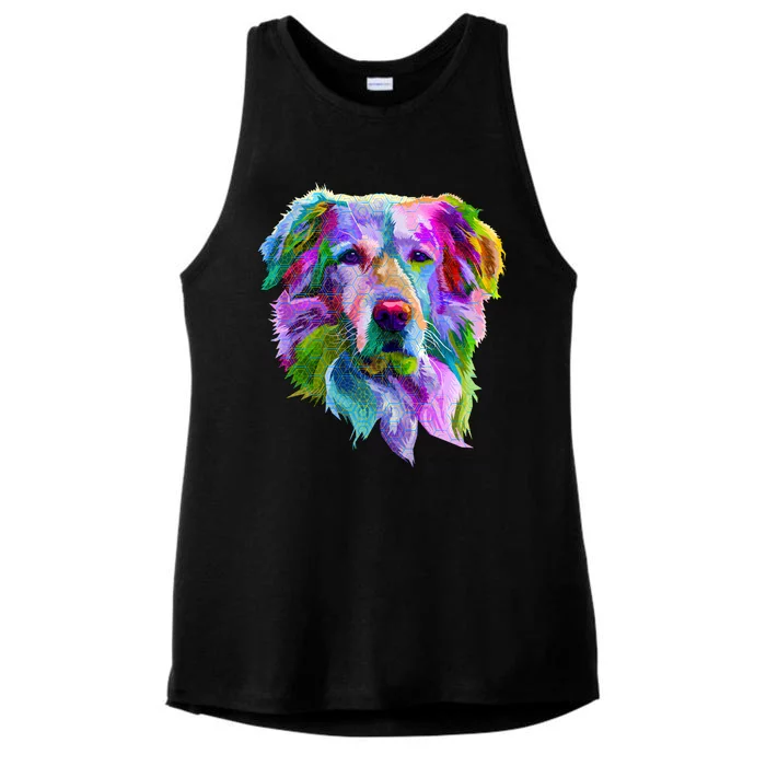 Colorful Golden Retriever Ladies Tri-Blend Wicking Tank