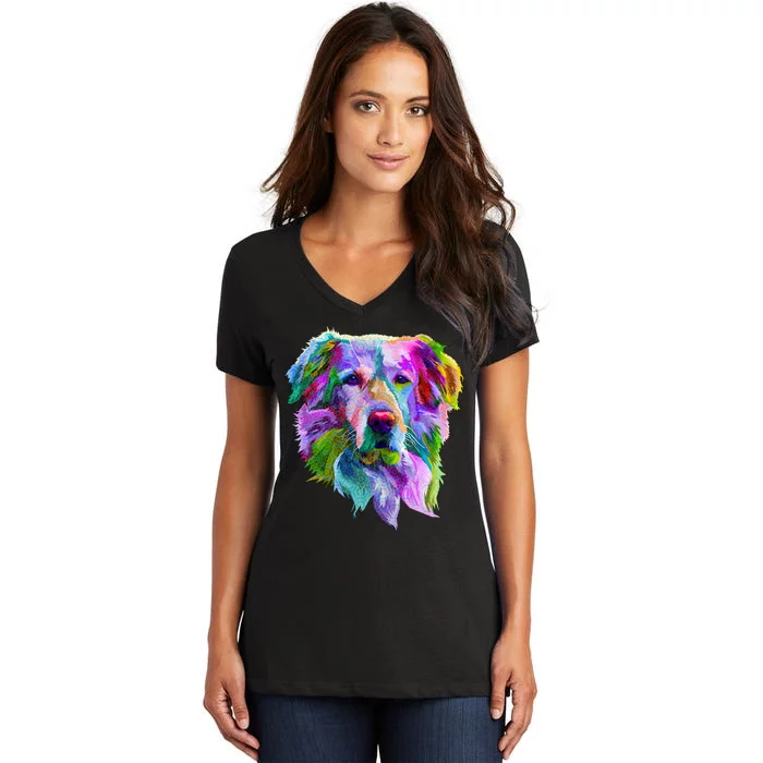 Colorful Golden Retriever Women's V-Neck T-Shirt