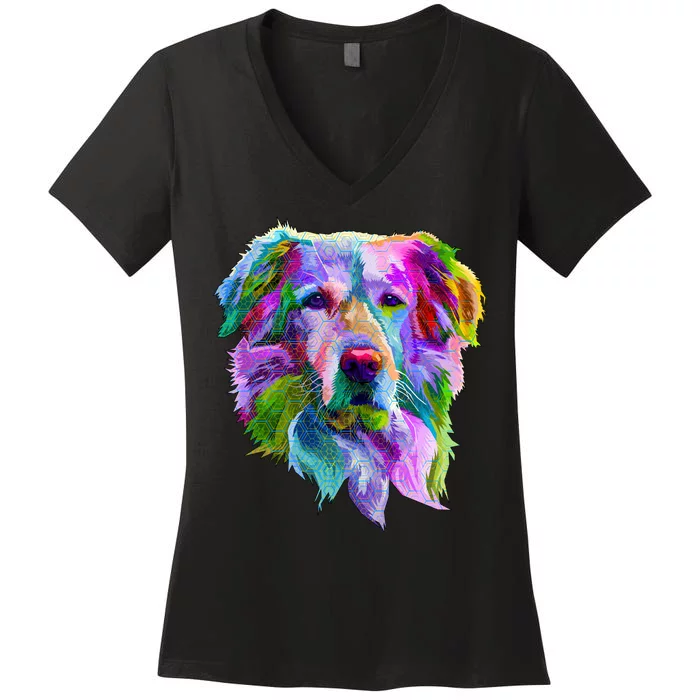 Colorful Golden Retriever Women's V-Neck T-Shirt