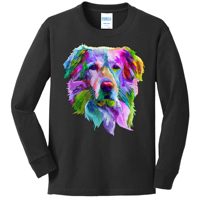 Colorful Golden Retriever Kids Long Sleeve Shirt