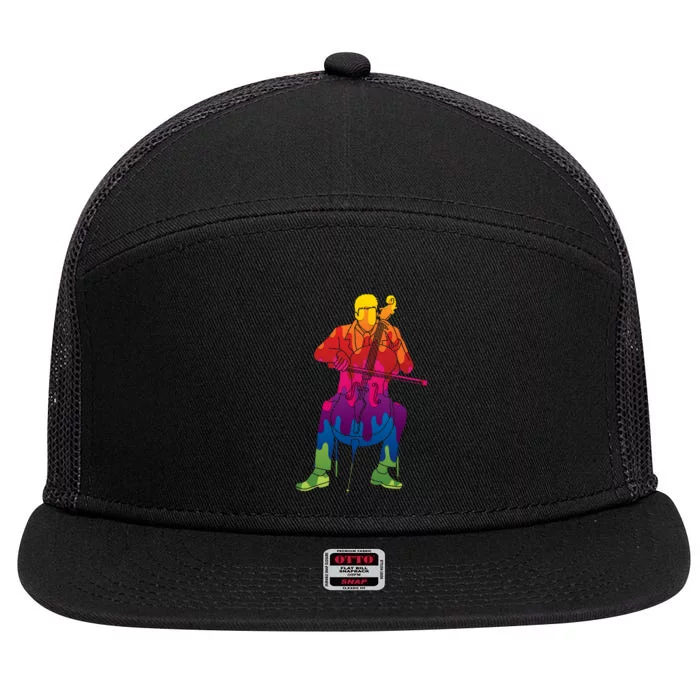 Colorful Guy Playing The Cello 7 Panel Mesh Trucker Snapback Hat