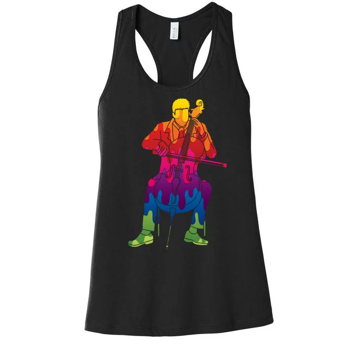 Colorful Guy Playing The Cello Women's Racerback Tank