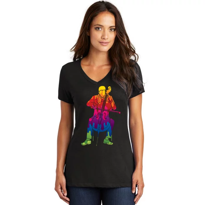 Colorful Guy Playing The Cello Women's V-Neck T-Shirt