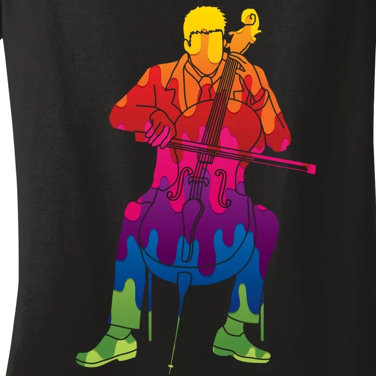 Colorful Guy Playing The Cello Women's V-Neck T-Shirt